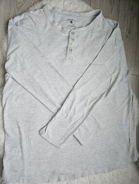 Men’s Light Grey Henley Long Sleeve Shirt Casual Basic Top🔥